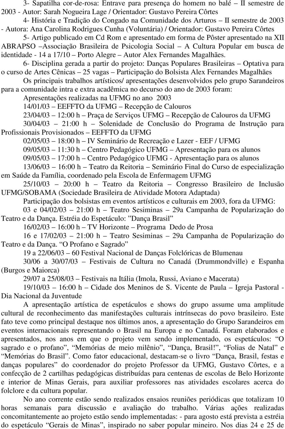 XII ABRAPSO Associação Brasileira de Psicologia Social A Cultura Popular em busca de identidade - 14 a 17/10 Porto Alegre Autor Alex Fernandes Magalhães.