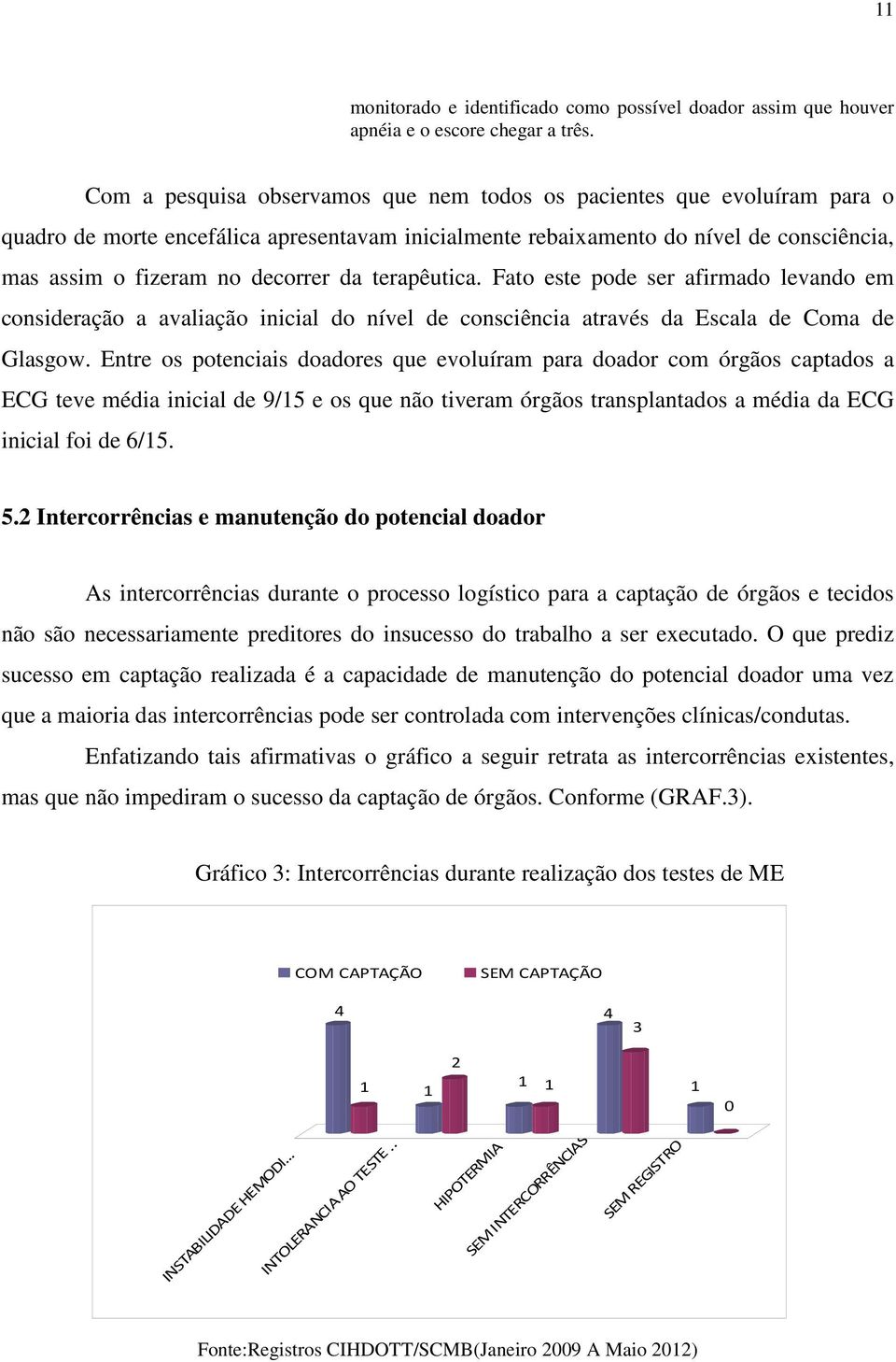 terapêutica. Fato este pode ser afirmado levando em consideração a avaliação inicial do nível de consciência através da Escala de Coma de Glasgow.