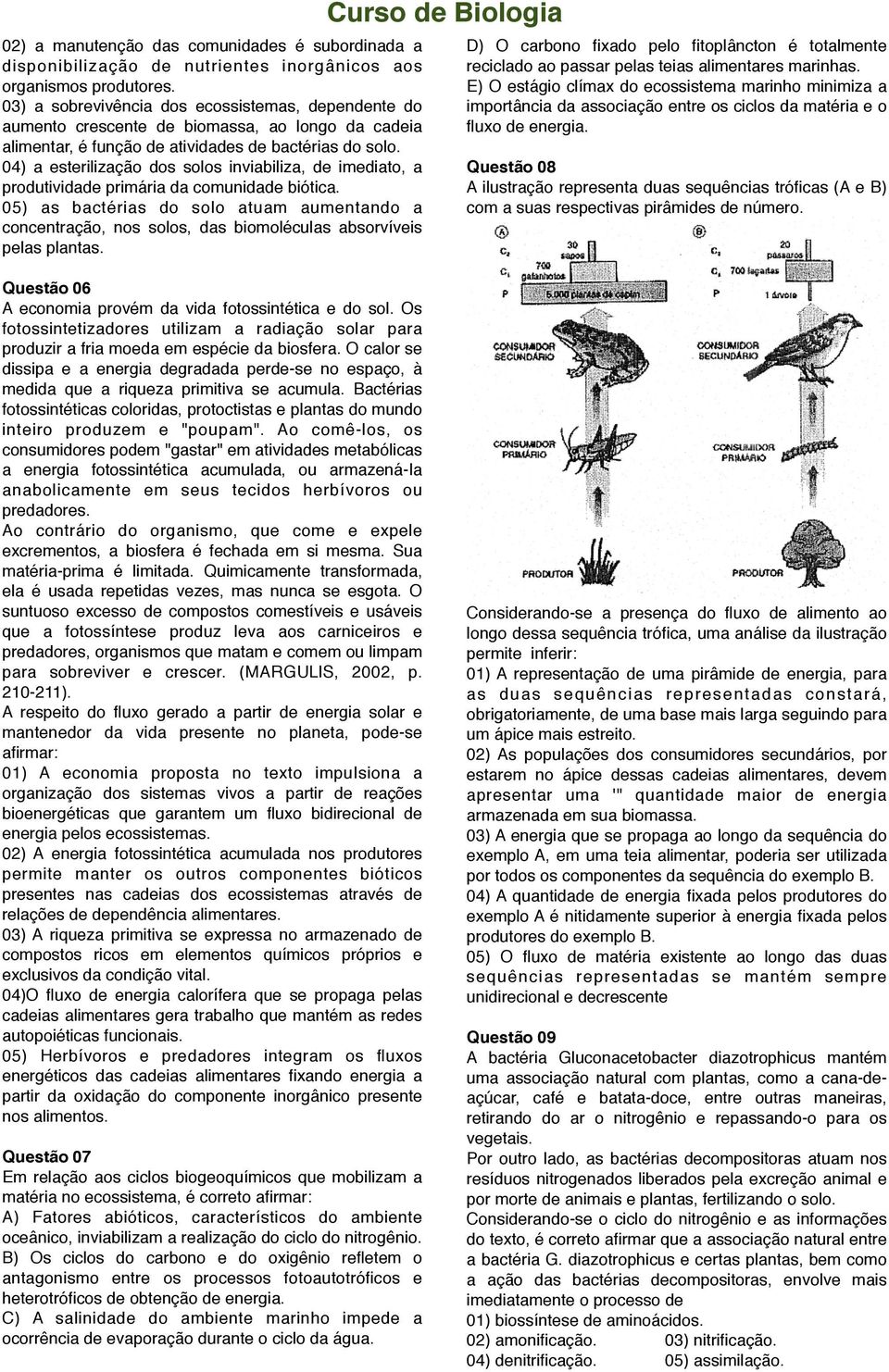 04) a esterilização dos solos inviabiliza, de imediato, a produtividade primária da comunidade biótica.