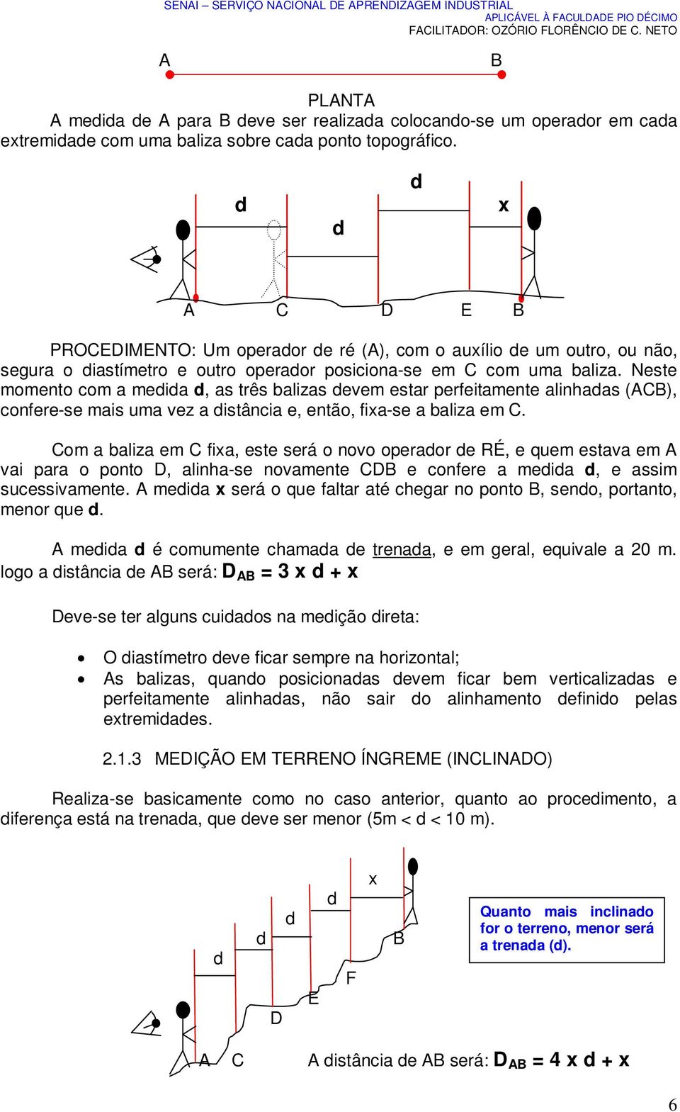 Neste momento com a medida d, as três balizas devem estar perfeitamente alinhadas (ACB), confere-se mais uma vez a distância e, então, fixa-se a baliza em C.