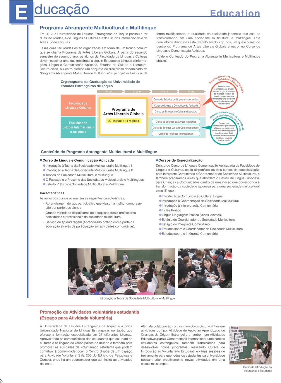 A partir do segundo semestre do segundo ano, os alunos da Faculdade de Línguas e Culturas devem escolher uma das três áreas a seguir: Estudos de Línguas e Informações, Língua e Comunicação Aplicada,