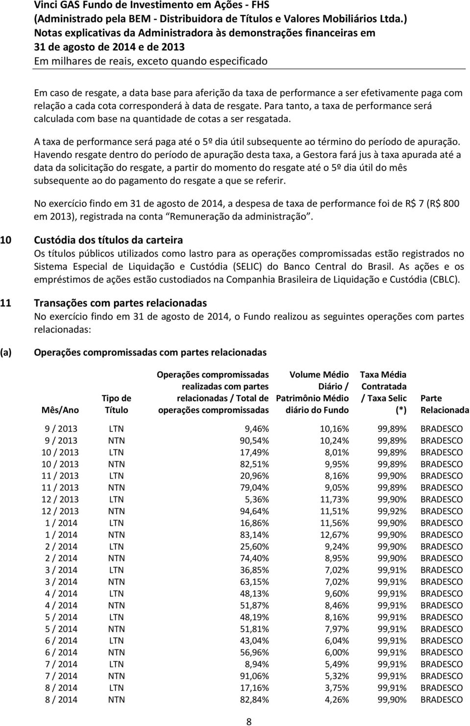 Havendo resgate dentro do período de apuração desta taxa, a Gestora fará jus à taxa apurada até a data da solicitação do resgate, a partir do momento do resgate até o 5º dia útil do mês subsequente