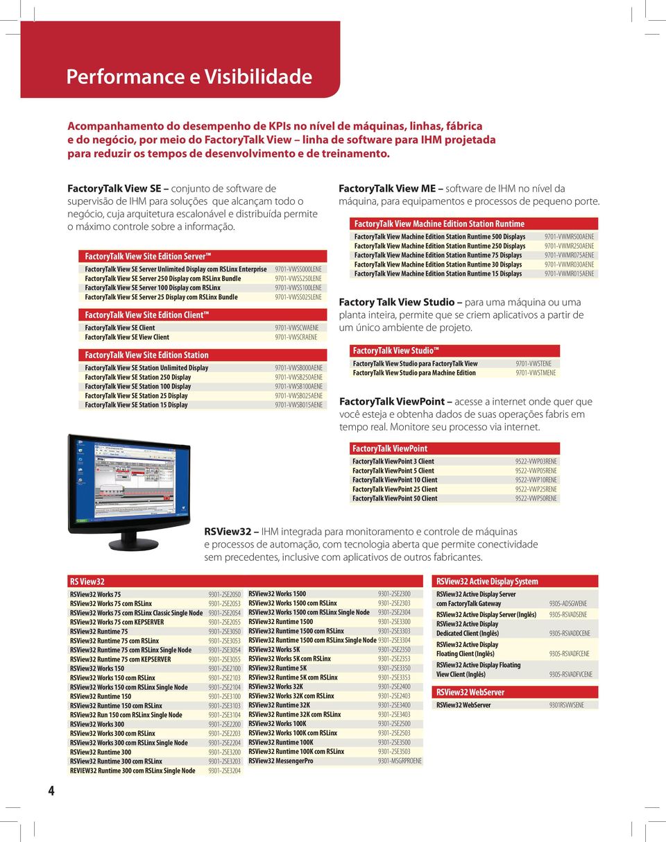 FactoryTalk View SE conjunto de software de supervisão de IHM para soluções que alcançam todo o negócio, cuja arquitetura escalonável e distribuída permite o máximo controle sobre a informação.