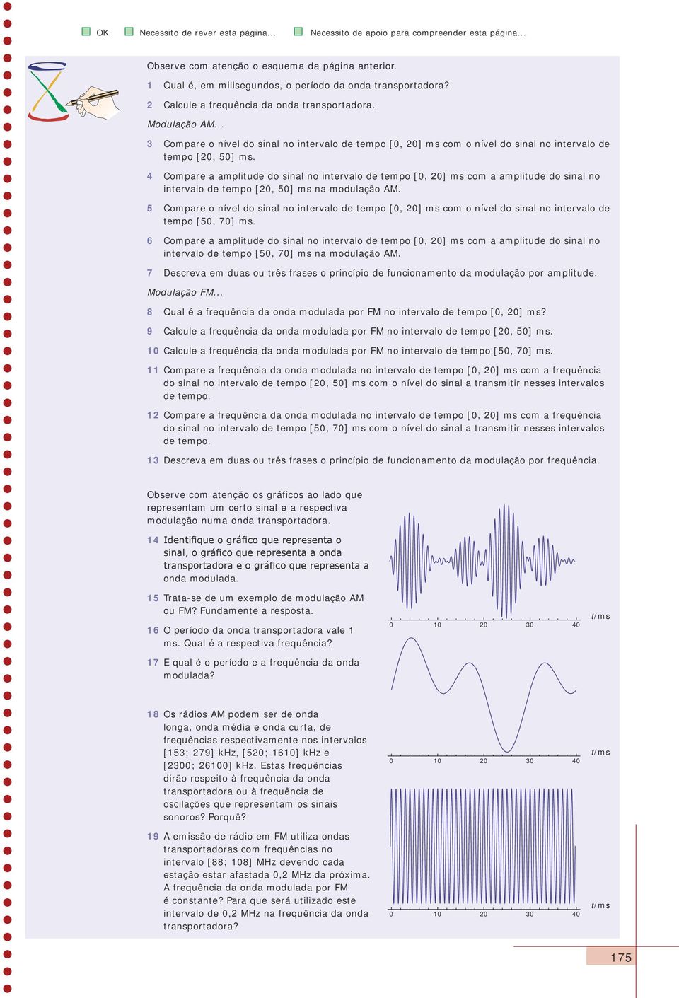 4 Compare a amplitude do sinal no intervalo de tempo [0, 20] ms com a amplitude do sinal no intervalo de tempo [20, 50] ms na modulação AM.