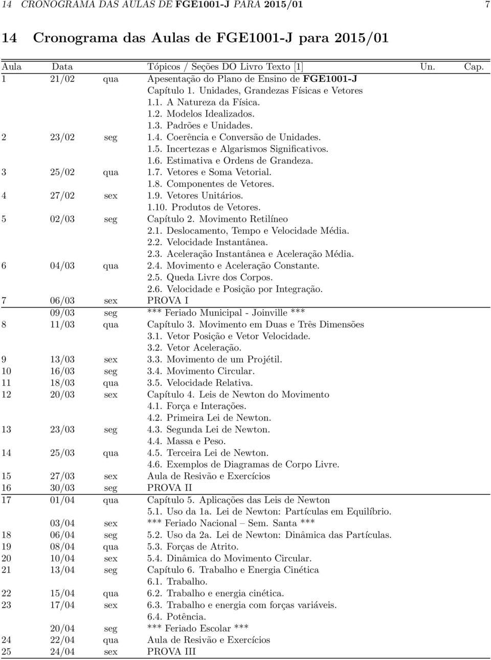 Coerência e Conversão de Unidades. 1.5. Incertezas e Algarismos Significativos. 1.6. Estimativa e Ordens de Grandeza. 3 25/02 qua 1.7. Vetores e Soma Vetorial. 1.8. Componentes de Vetores.