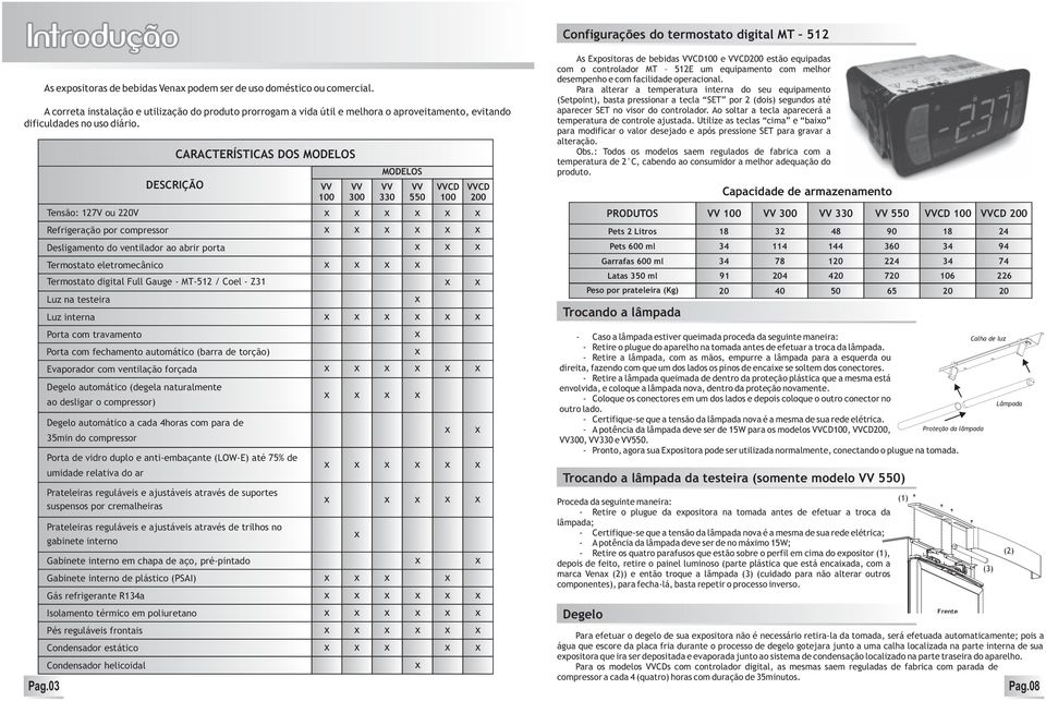 Tnsão: 127V ou 220V Rfrigração por comprssor DESCRIÇÃO Dsligamnto do vntilador ao abrir porta Trmostato ltromcânico Trmostato digital Full Gaug - MT-512 / Col - Z31 Luz na tstira Luz intrna Porta com