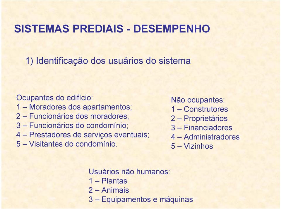 de serviços eventuais; 5 Visitantes do condomínio.