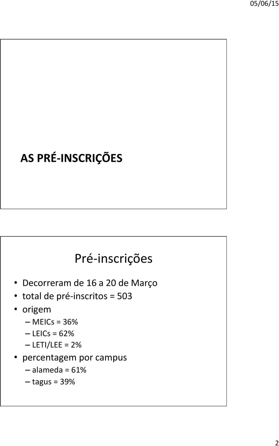 503 origem MEICs = 36% LEICs = 62% LETI/LEE =