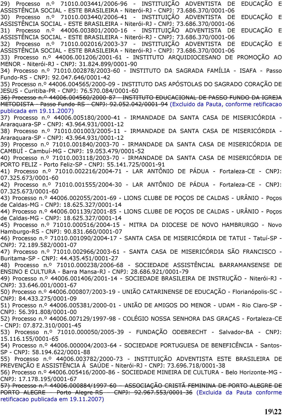 002016/2003-37 - INSTITUIÇÃO ADVENTISTA DE EDUCAÇÃO E ASSISTÊNCIA SOCIAL - ESTE BRASILEIRA - Niterói-RJ - CNPJ: 73.686.370/0001-06 33) Processo n.º 44006.