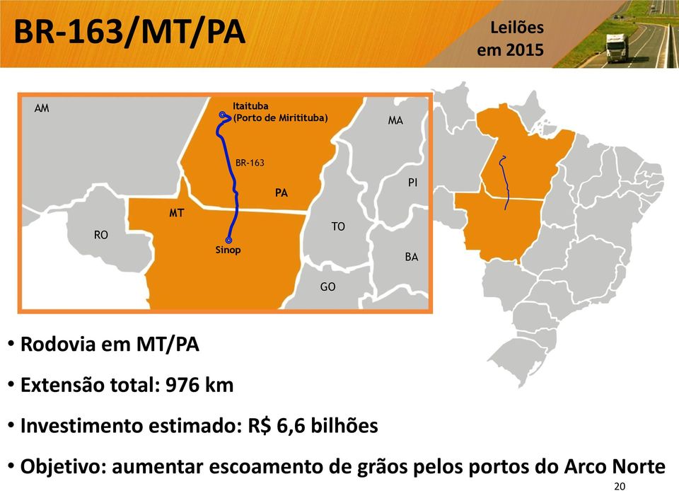 MT/PA Extensão total: 976 km Investimento estimado: R$ 6,6