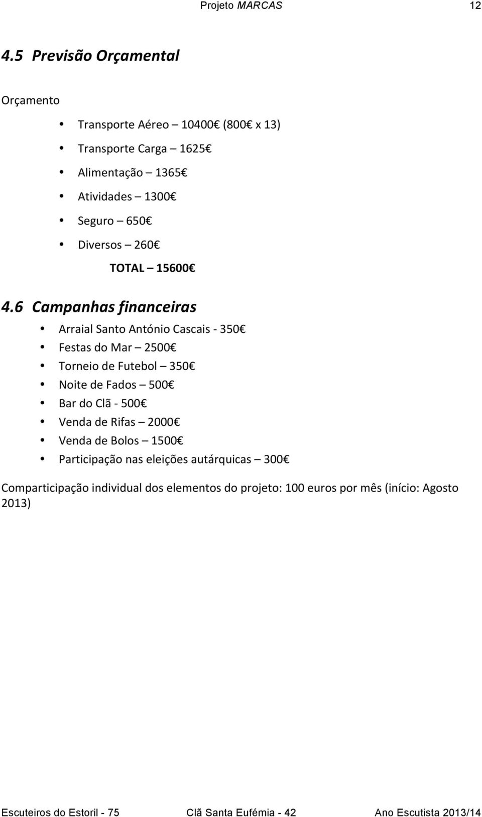 6 Campanhas financeiras Arraial Santo António Cascais - 350 Festas do Mar 2500 Torneio de Futebol 350 Noite de Fados