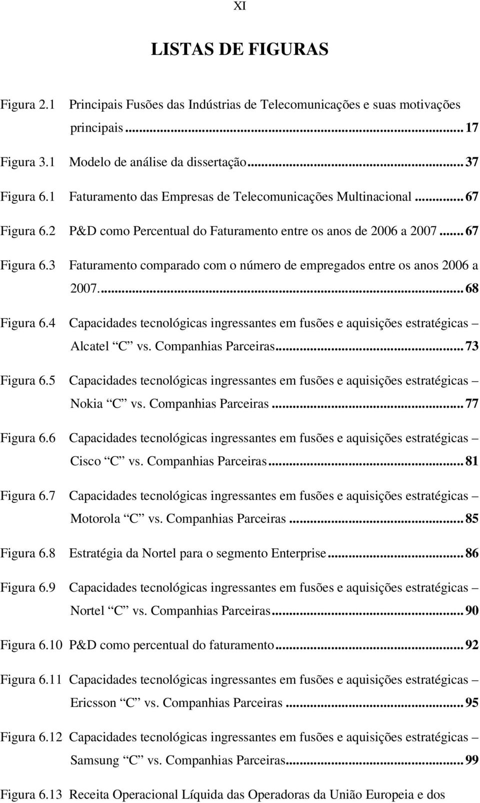 .. 68 Figura 6.4 Capacidades tecnológicas ingressantes em fusões e aquisições estratégicas Alcatel C vs. Companhias Parceiras... 73 Figura 6.