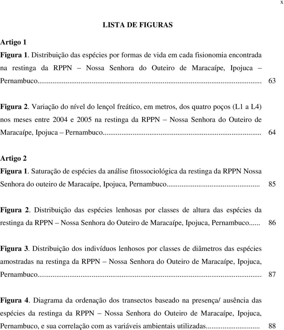 .. 64 Artigo 2 Figura 1. Saturação de espécies da análise fitossociológica da restinga da RPPN Nossa Senhora do outeiro de Maracaípe, Ipojuca, Pernambuco... 85 Figura 2.