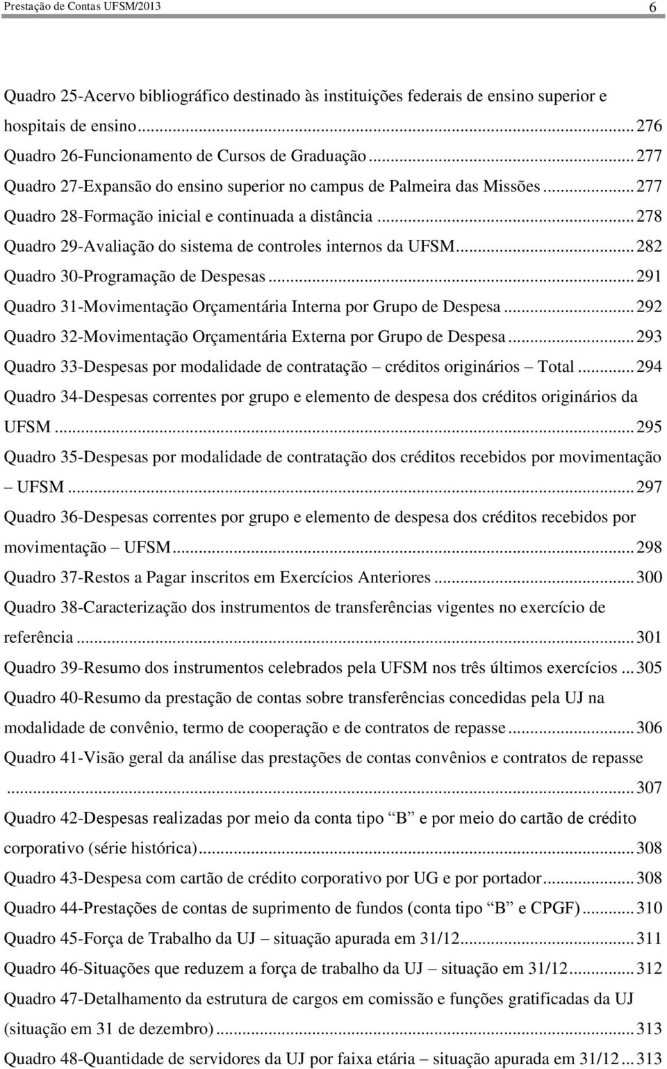 .. 278 Quadro 29-Avaliação do sistema de controles internos da UFSM... 282 Quadro 30-Programação de Despesas... 291 Quadro 31-Movimentação Orçamentária Interna por Grupo de Despesa.