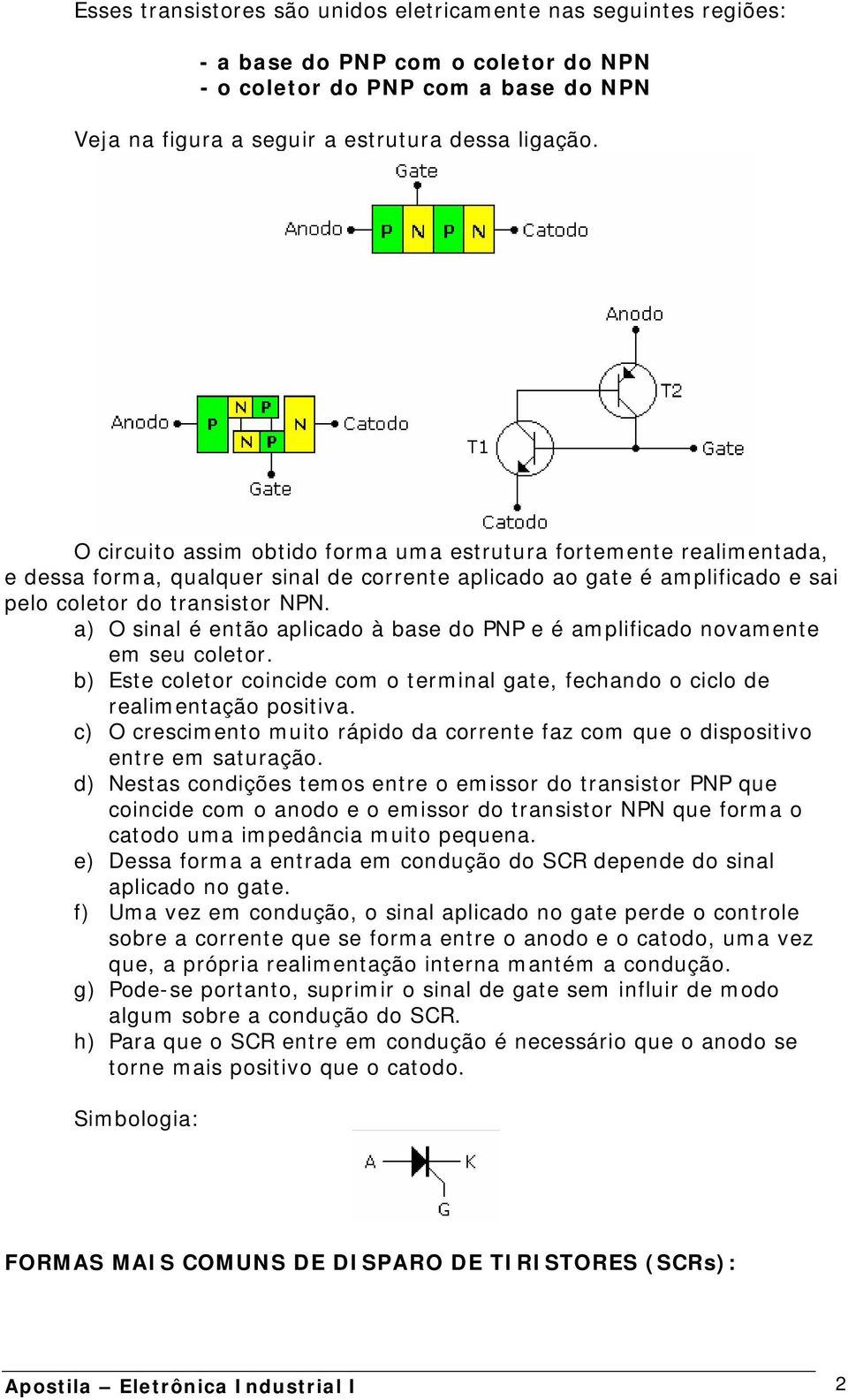 a) O sinal é então aplicado à base do PNP e é amplificado novamente em seu coletor. b) Este coletor coincide com o terminal gate, fechando o ciclo de realimentação positiva.