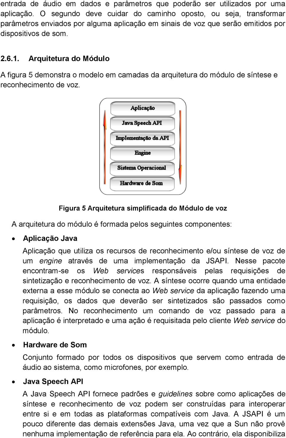 Arquitetura do Módulo A figura 5 demonstra o modelo em camadas da arquitetura do módulo de síntese e reconhecimento de voz.