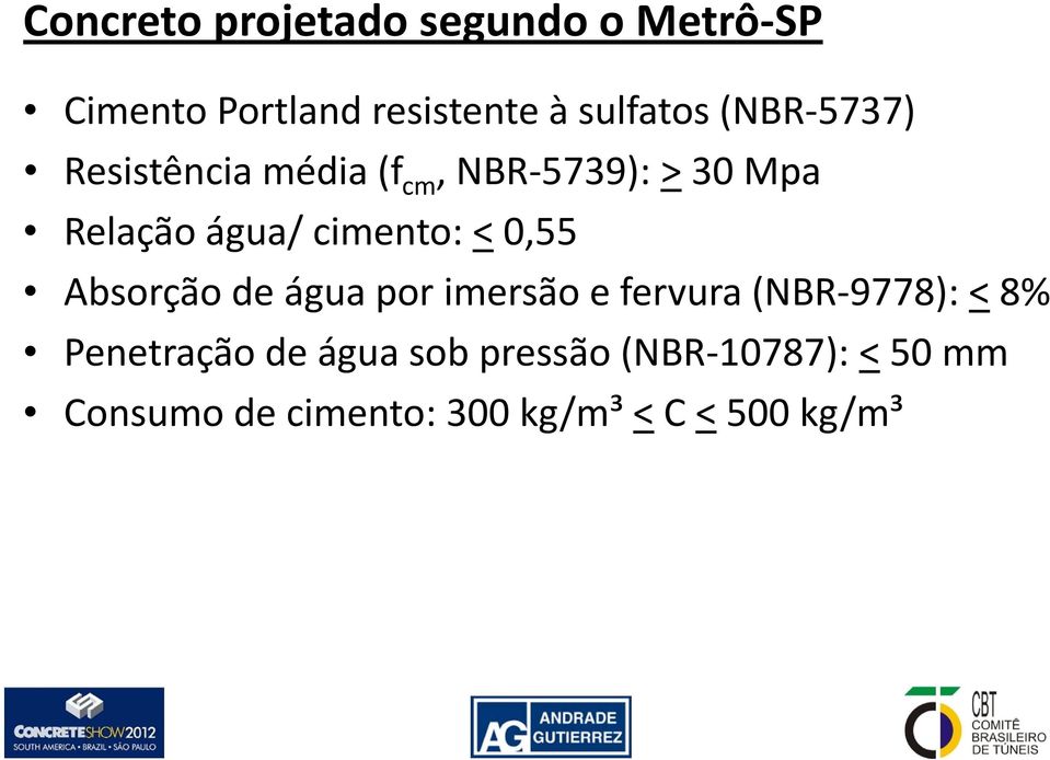 < 0,55 Absorção de água por imersão e fervura (NBR 9778): < 8% Penetração de