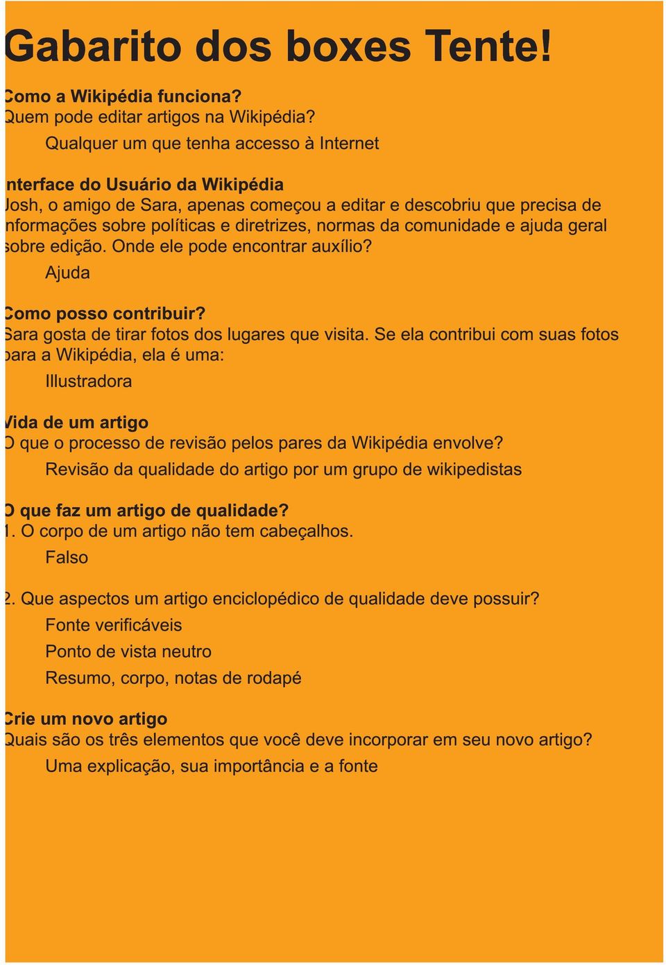 da comunidade e ajuda geral sobre edição. Onde ele pode encontrar auxílio? Ajuda Como posso contribuir? Sara gosta de tirar fotos dos lugares que visita.