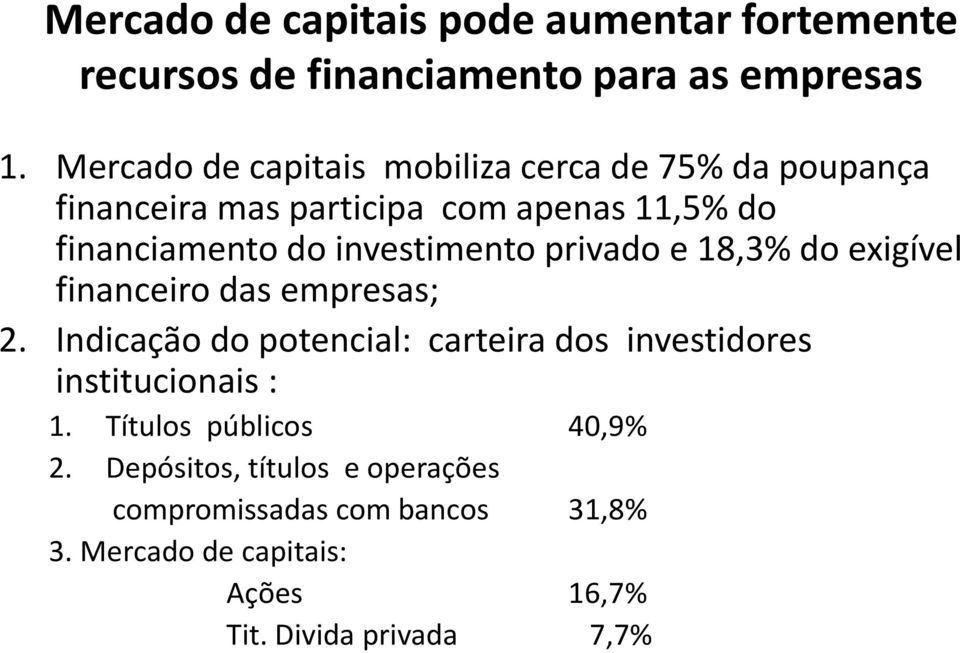 investimento privado e 18,3% do exigível financeiro das empresas; 2.