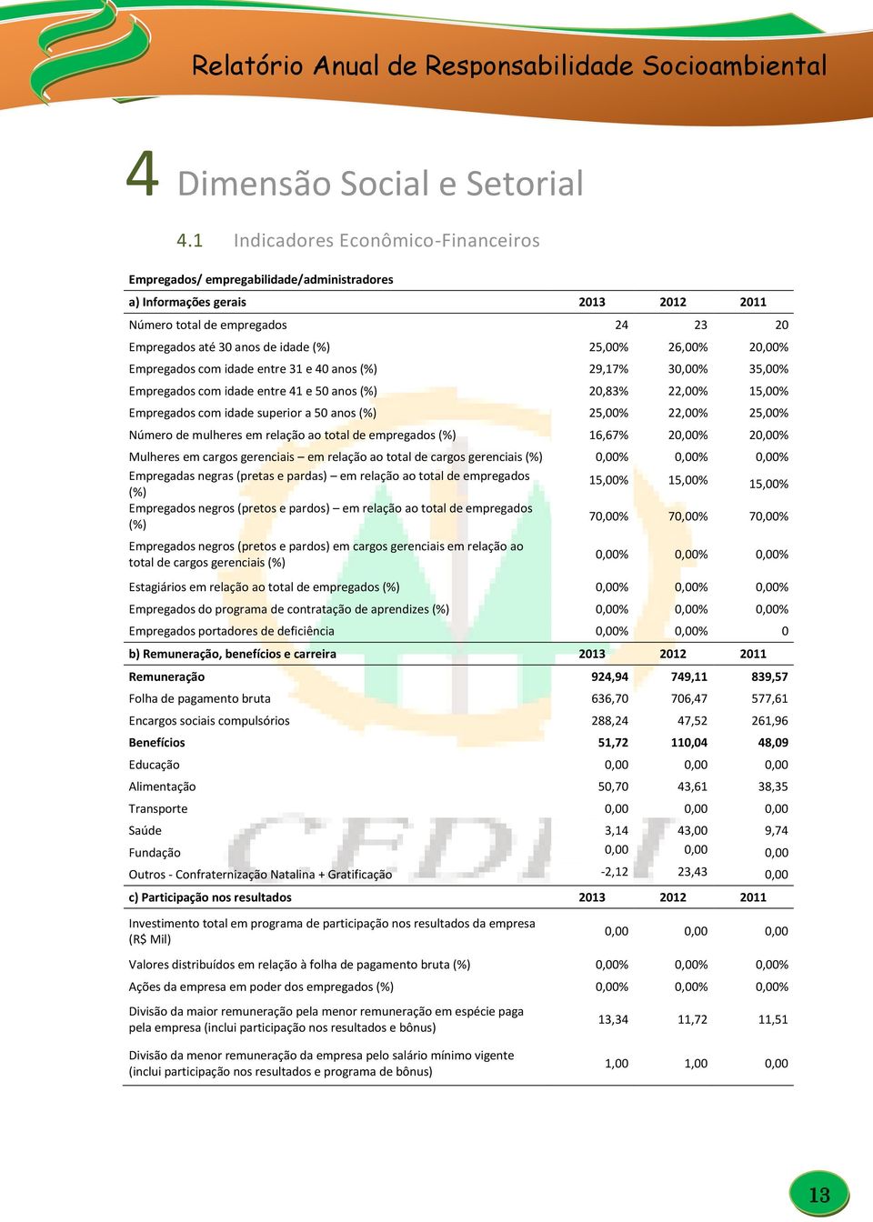 26,00% 20,00% Empregados com idade entre 31 e 40 anos (%) 29,17% 30,00% 35,00% Empregados com idade entre 41 e 50 anos (%) 20,83% 22,00% 15,00% Empregados com idade superior a 50 anos (%) 25,00%