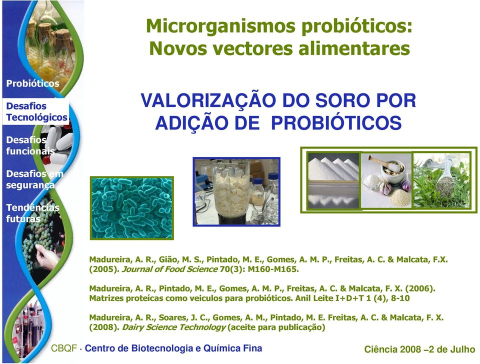 , Gomes, A. M. P., Freitas, A. C. & Malcata, F. X. (2006). Matrizes proteícas como veiculos para probióticos.