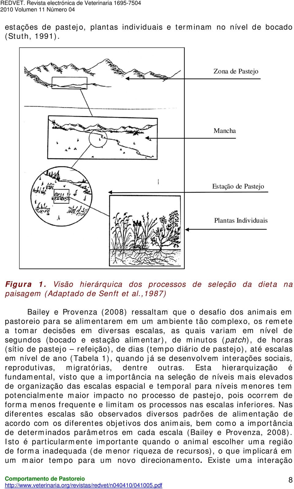 ,1987) Bailey e Provenza (2008) ressaltam que o desafio dos animais em pastoreio para se alimentarem em um ambiente tão complexo, os remete a tomar decisões em diversas escalas, as quais variam em