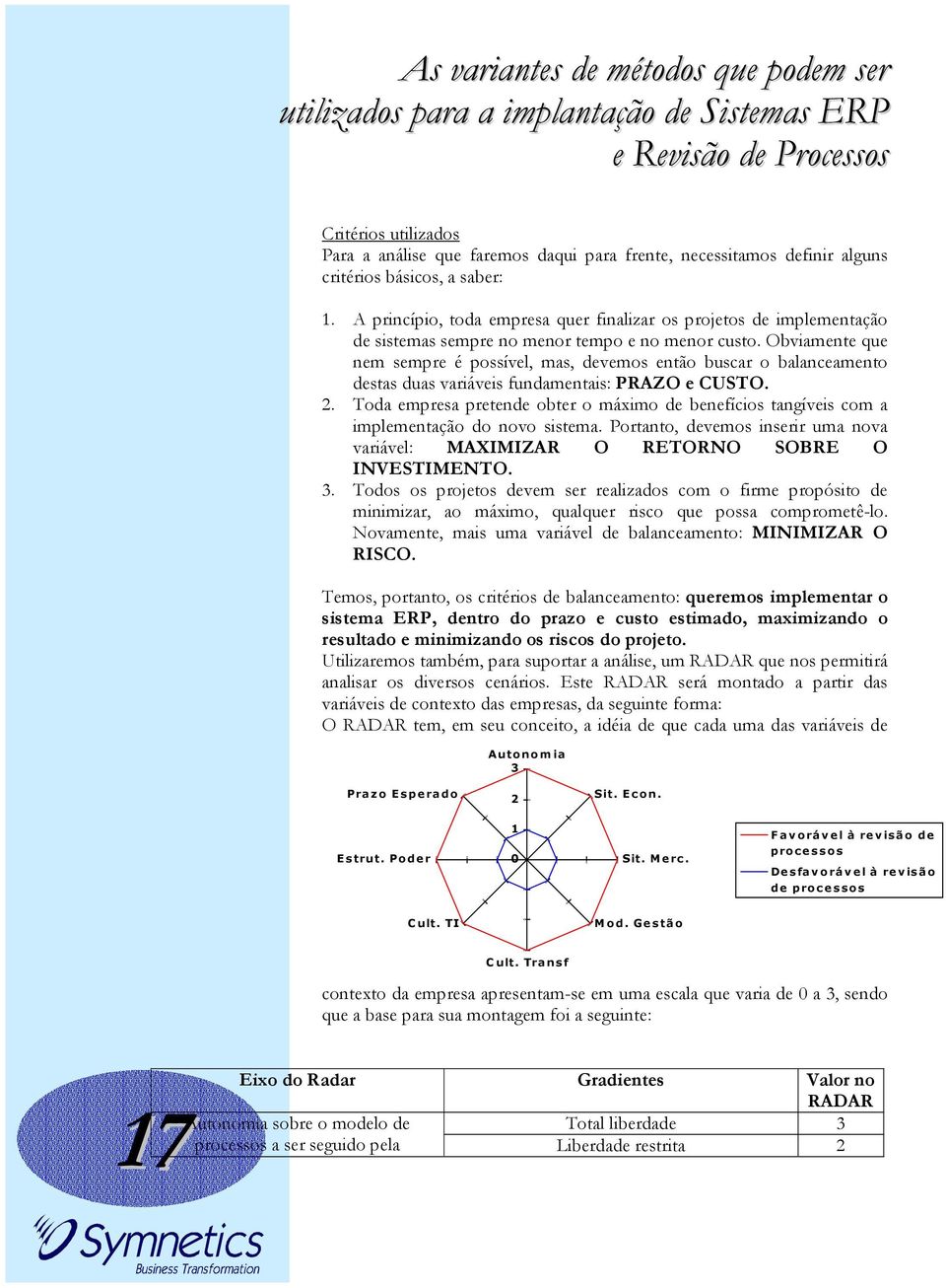 Obviamente que nem sempre é possível, mas, devemos então buscar o balanceamento destas duas variáveis fundamentais: PRAZO e CUSTO. 2.