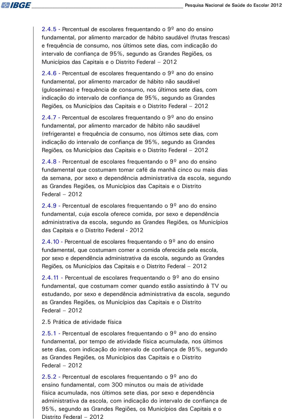 intervalo de, segundo as os e o Distrito Federal 2012 2.4.