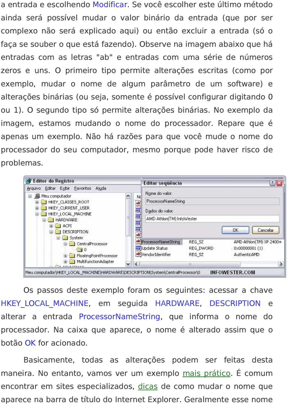 fazendo). Observe na imagem abaixo que há entradas com as letras "ab" e entradas com uma série de números zeros e uns.