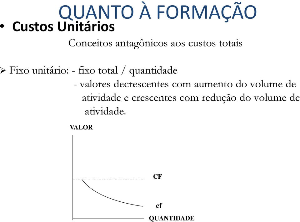 valores decrescentes com aumento do volume de atividade e