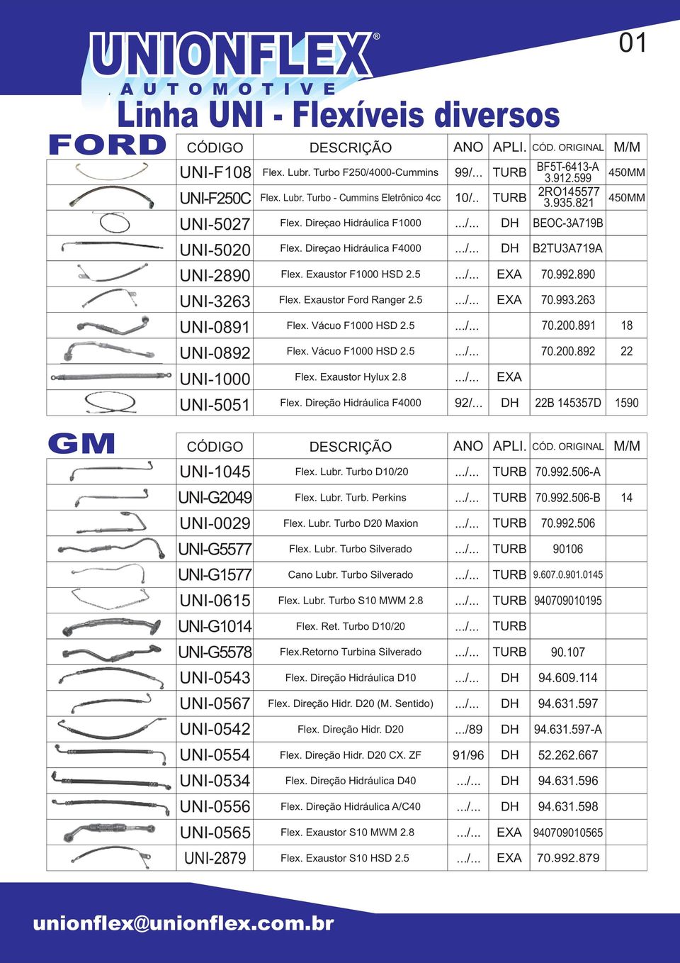 Lubr. urbo 20 Maxion Flex. Lubr. urbo Silverado Cano Lubr. urbo Silverado Flex. Lubr. urbo S10 MWM 2.8 Flex. Ret. urbo 10/20 Flex.Retorno urbina Silverado Flex. ireção Hidráulica 10 Flex. ireção Hidr. 20 (M.