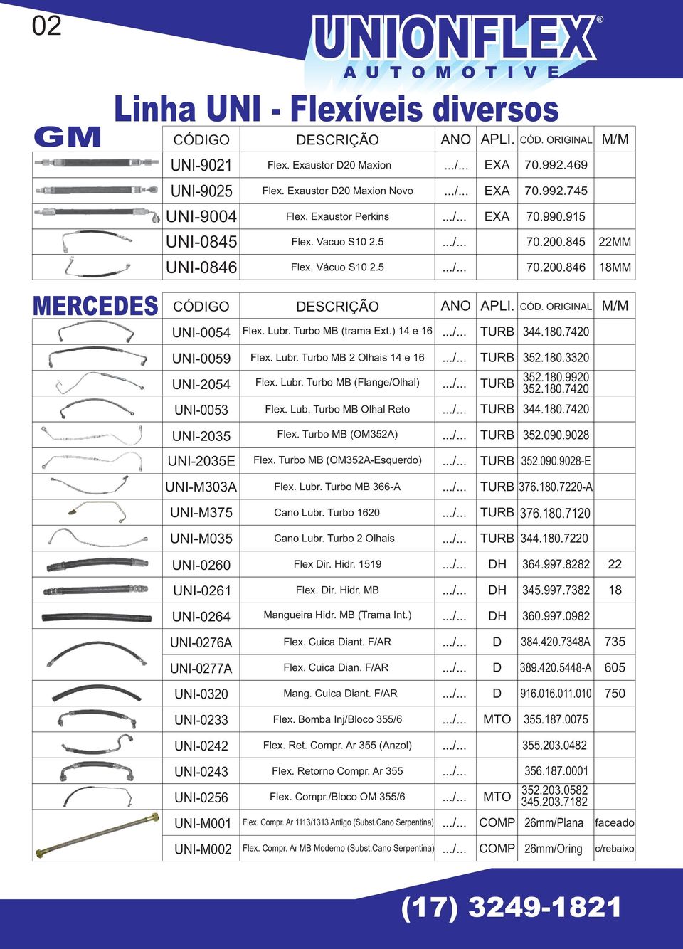 Exaustor 20 Maxion Novo EXA EXA 70.992.469 70.992.745 Flex. Exaustor Perkins EXA 70.990.915 Flex. Vacuo S10 2.5 70.200.845 22MM Flex. Vácuo S10 2.5 70.200.846 18MM CÓIGO ESCRIÇÃO ANO APLI. CÓ. ORIGINAL M/M Flex.