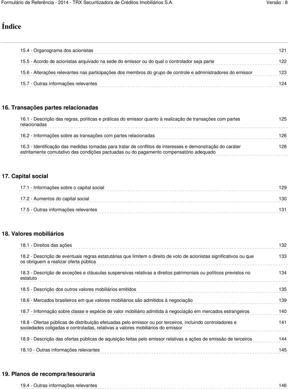 1 - Descrição das regras, políticas e práticas do emissor quanto à realização de transações com partes relacionadas 125 16.2 - Informações sobre as transações com partes relacionadas 126 16.