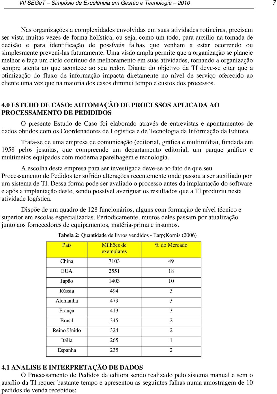 Uma visão ampla permite que a organização se planeje melhor e faça um ciclo continuo de melhoramento em suas atividades, tornando a organização sempre atenta ao que acontece ao seu redor.