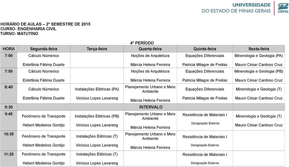 Planejamento Urbano e Meio Fenômeno de Transporte Hebert Medeiros Fenômeno de Transporte Hebert Medeiros 11:25 Fenômeno de Transporte Instalações Elétricas (PB) Vinicius Lopes Lavareng Instalações