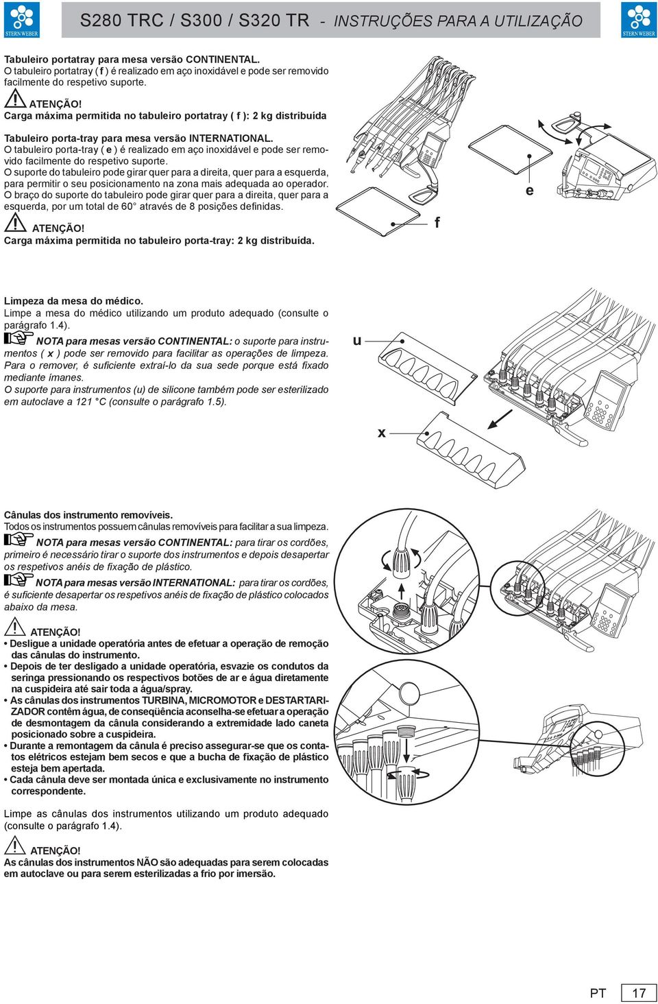 O tabuleiro porta-tray ( e ) é realizado em aço inoxidável e pode ser remo- vido facilmente do respetivo suporte.