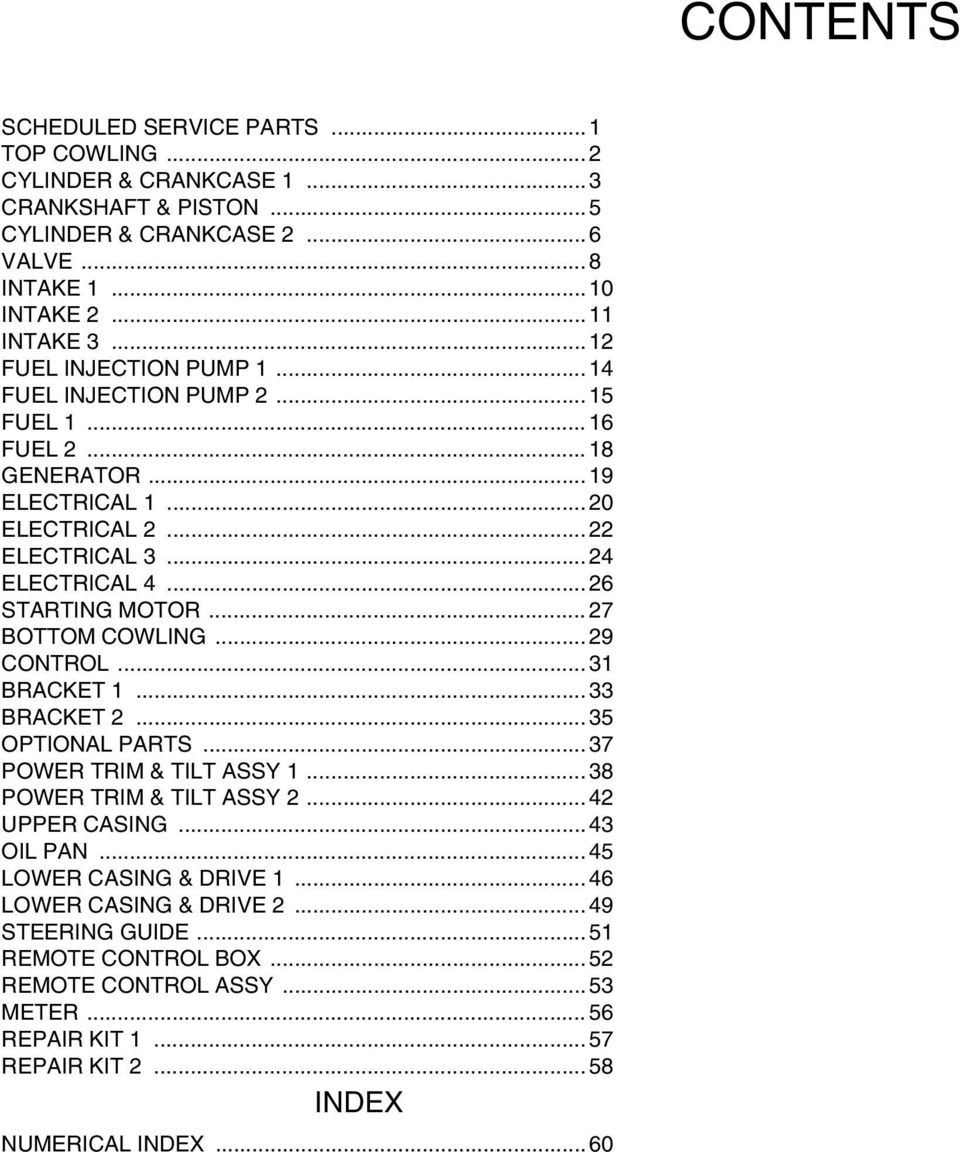 .. 7 BOTTOM COWLING... 9 CONTROL... 3 BRACKET... 33 BRACKET... 35 OPTIONAL PARTS... 37 POWER TRIM & TILT ASSY... 38 POWER TRIM & TILT ASSY... UPPER CASING... 3 OIL PAN.