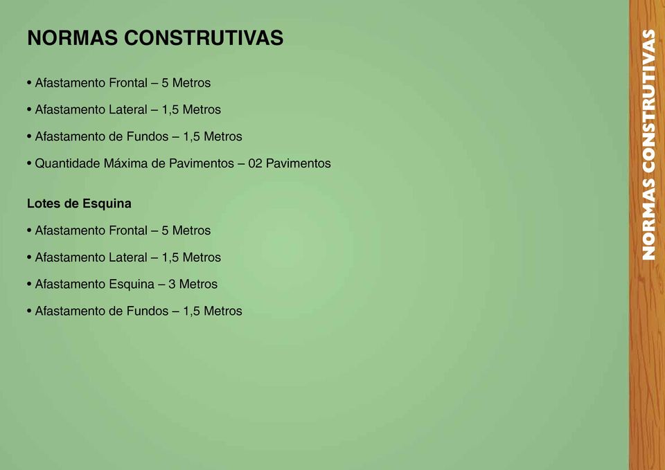 Lotes de Esquina Afastamento Frontal 5 Metros Afastamento Lateral 1,5 Metros