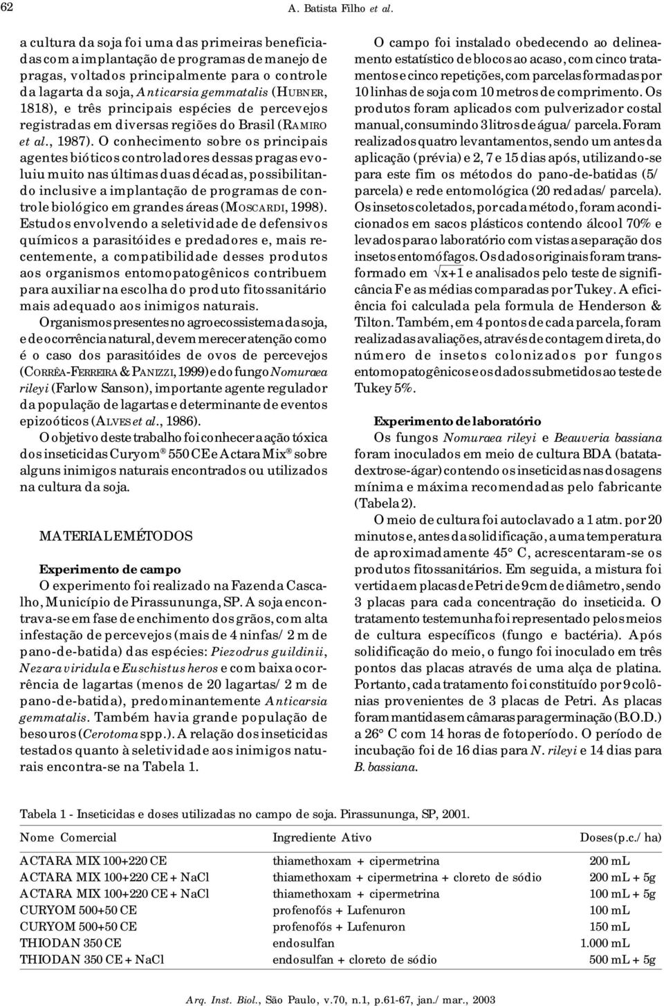 88), e três principais espécies de percevejos registradas em diversas regiões do Brasil (RAMIRO et al., 987).