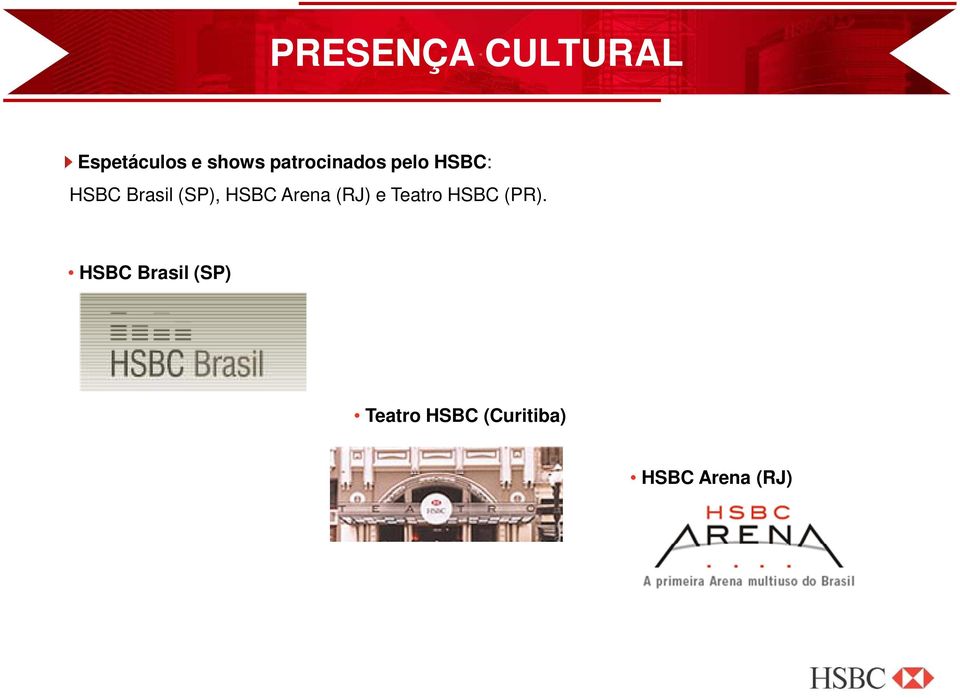 HSBC Arena (RJ) e Teatro HSBC (PR).