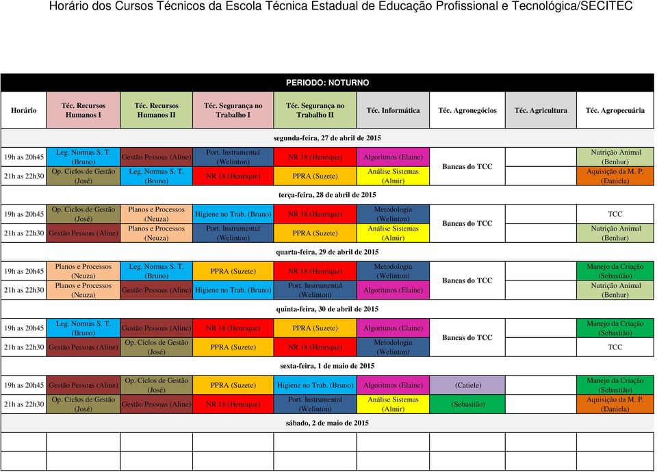 (Catiele) terça-feira, 28 de abril de 2015 quarta-feira, 29 de abril de