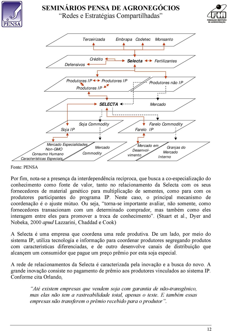 interdependência recíproca, que busca a co-especialização do conhecimento como fonte de valor, tanto no relacionamento da Selecta com os seus fornecedores de material genético para multiplicação de