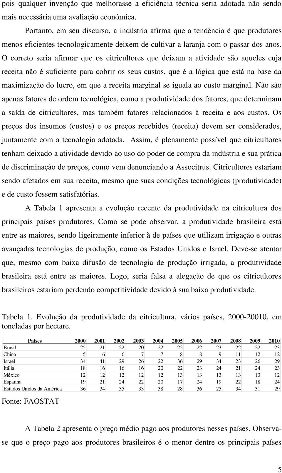 O correto seria afirmar que os citricultores que deixam a atividade são aqueles cuja receita não é suficiente para cobrir os seus custos, que é a lógica que está na base da maximização do lucro, em