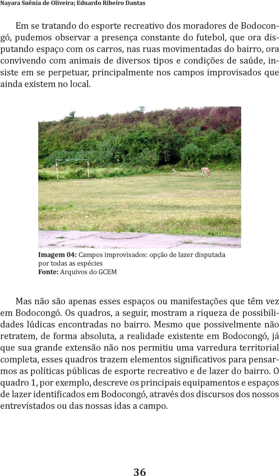 Imagem 04: Campos improvisados: opção de lazer disputada por todas as espécies Fonte: Arquivos do GCEM Mas não são apenas esses espaços ou manifestações que têm vez em Bodocongó.