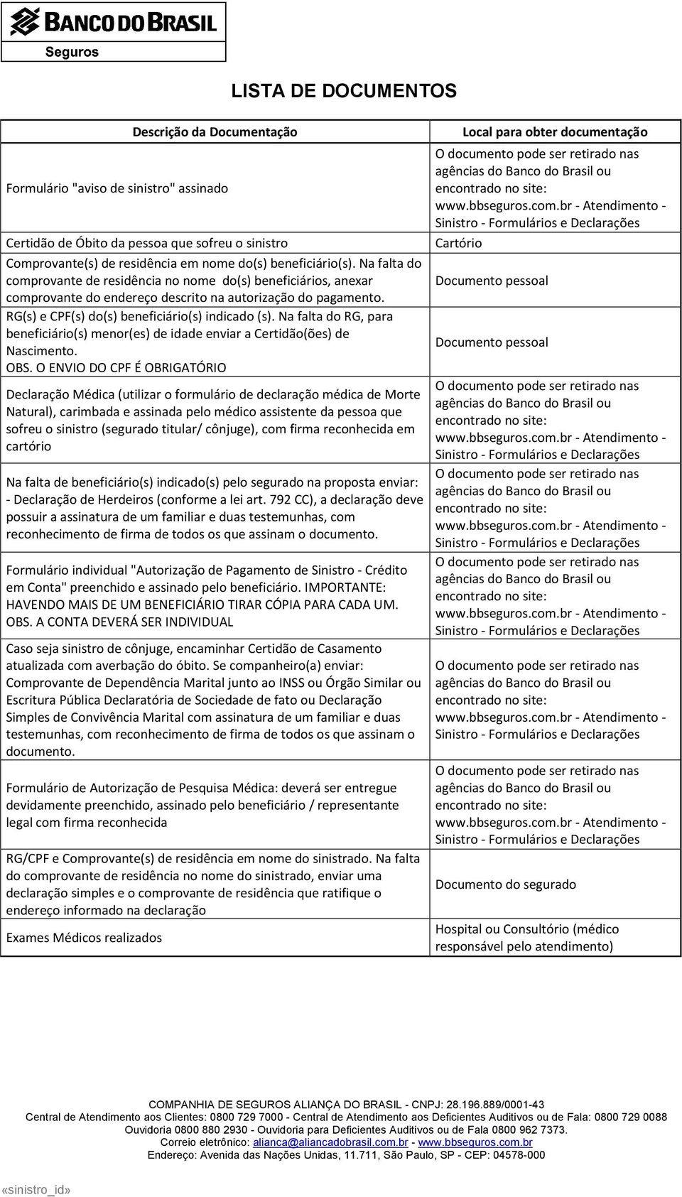 Na falta do RG, para beneficiário(s) menor(es) de idade enviar a Certidão(ões) de Nascimento. OBS.