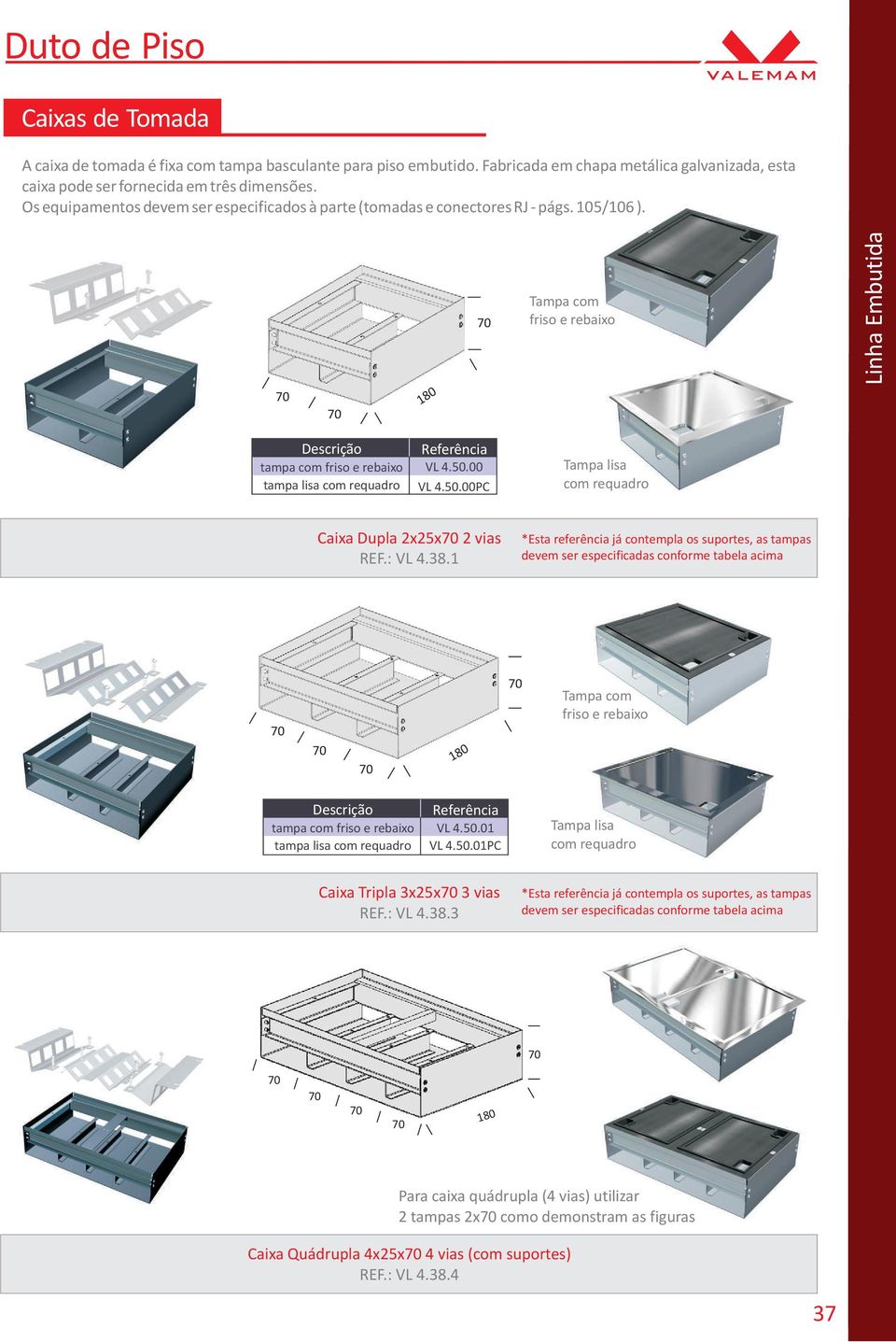 50.00PC Tampa lisa com requadro Caixa Dupla 2x25x 2 vias REF.: VL 4.38.