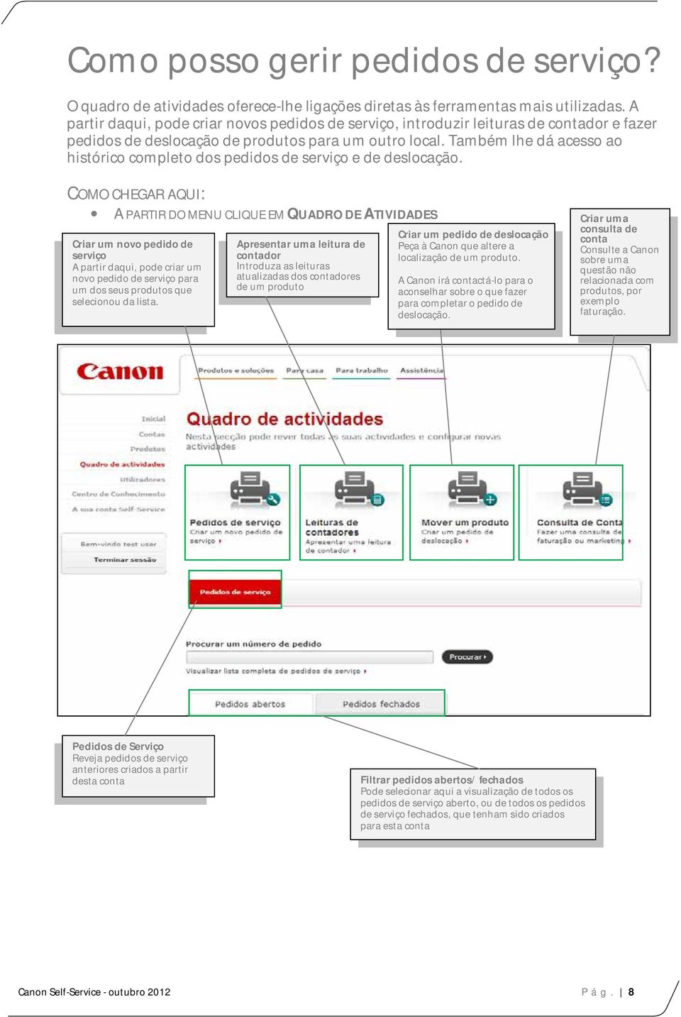 Também lhe dá acesso ao histórico completo dos pedidos de serviço e de deslocação.