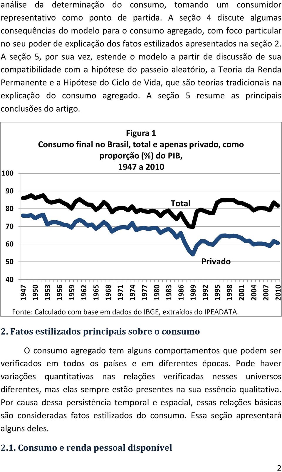 A seção 5, por sua vez, estende o modelo a partir de discussão de sua compatibilidade com a hipótese do passeio aleatório, a Teoria da Renda Permanente e a Hipótese do Ciclo de Vida, que são teorias