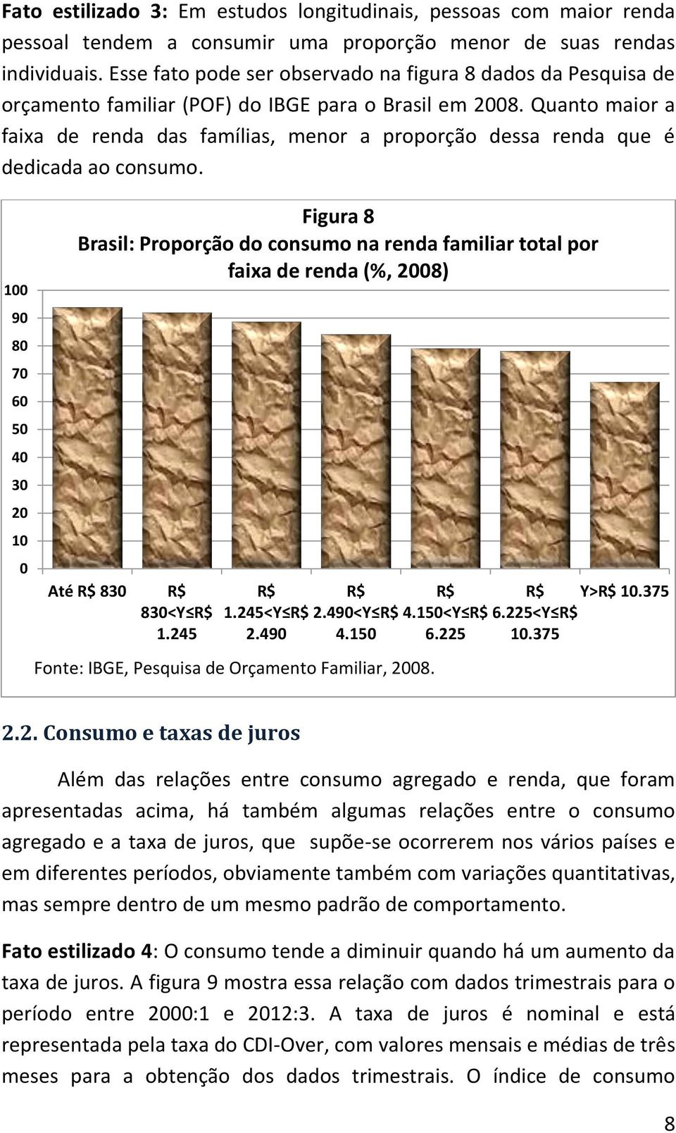 Quanto maior a faixa de renda das famílias, menor a proporção dessa renda que é dedicada ao consumo.