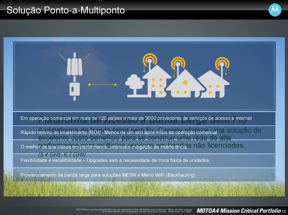 Rápido retorno do investimento (ROI) - Menos de um ano após início da operação comercial. O melhor de sua classe em performance, latência e mitigação de interferência. (5.4 GHz, 5.